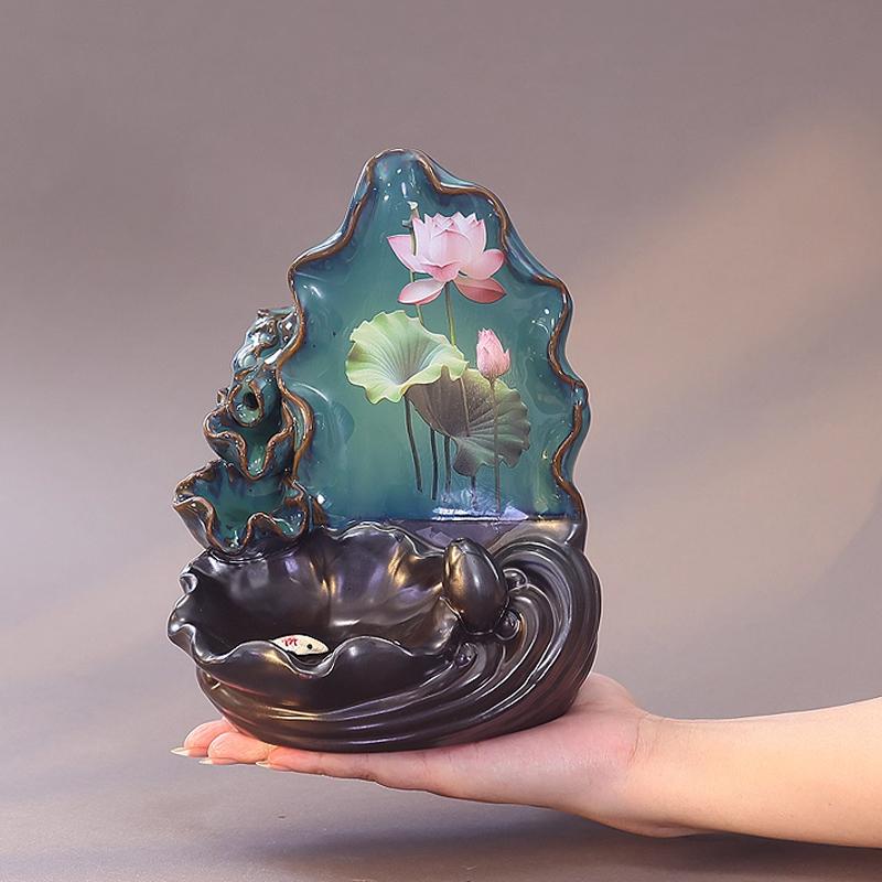 

Reverse Flow Incense Burner Ornament Home Indoor Zen Tea Ceremony Chinese style Lotus Pattern Aromatherapy Stove Decoration, 1Pc