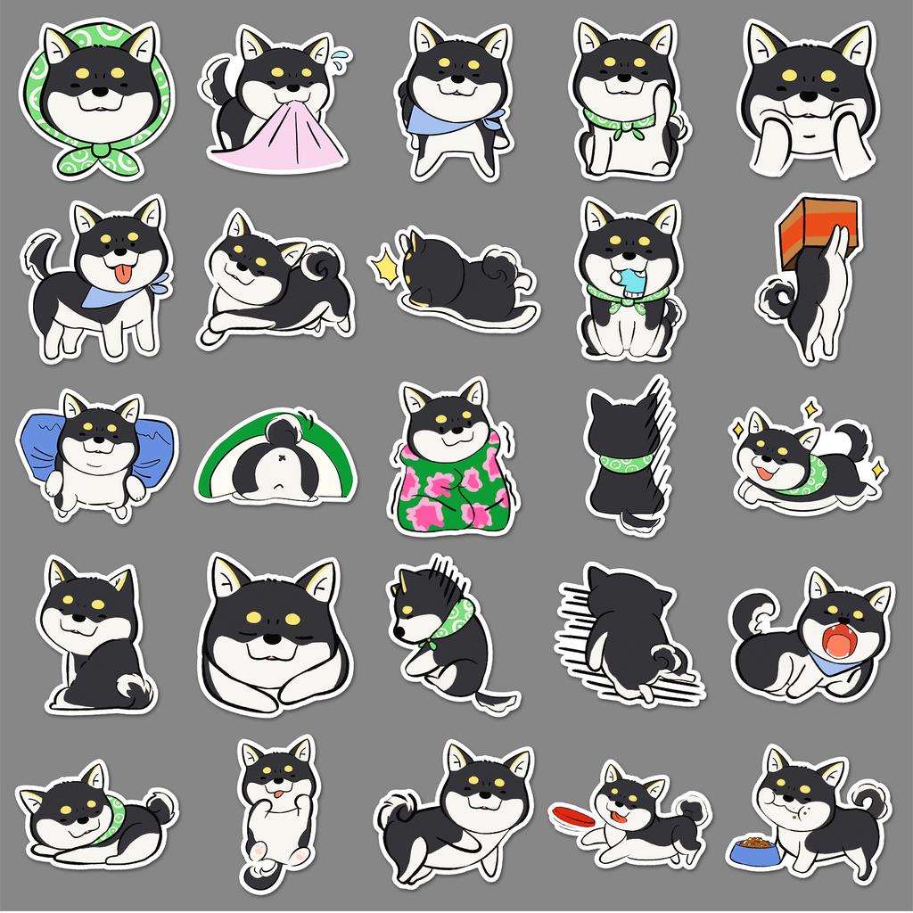 50 Black Chai Cartoon Stickers Cute Hand-painted Dog Shiba Inu Hand Account Decorative Water Cup Mobile Phone Gum Stickers