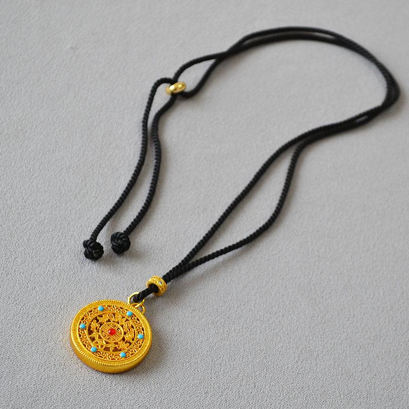 Autumn-Winter Brass Gold Plated Five Blessings Pendant Necklace