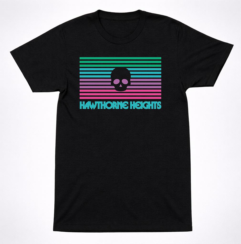 Hawthorne Heights Retro Skull Stripe T Shirt Emo Post Hardcore Band Tee Black S разноцветный