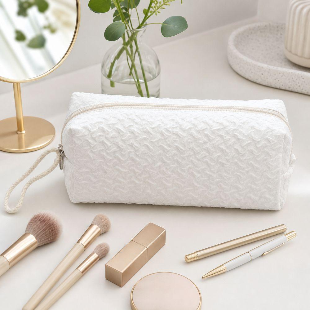 Zipper Closure Zipper Pouch Textured Surface Pencil Case High Quality Makeup Bag  Makeup Storage
