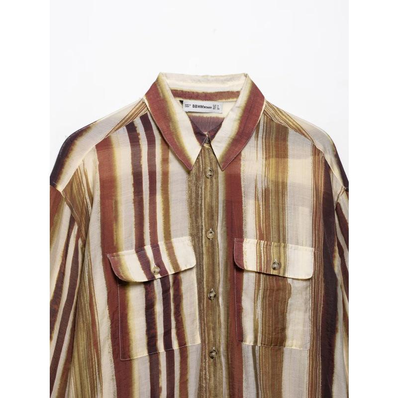 2025 European & American Retro Striped Loose Casual Women's Shirt
