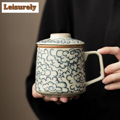 400 мл Старовинна порцелянова чашка-фільтр для чаю Kiln Ru з візерунком щасливих хмар, офісна чашка, персональна чашка для заварювання чаю, посуд