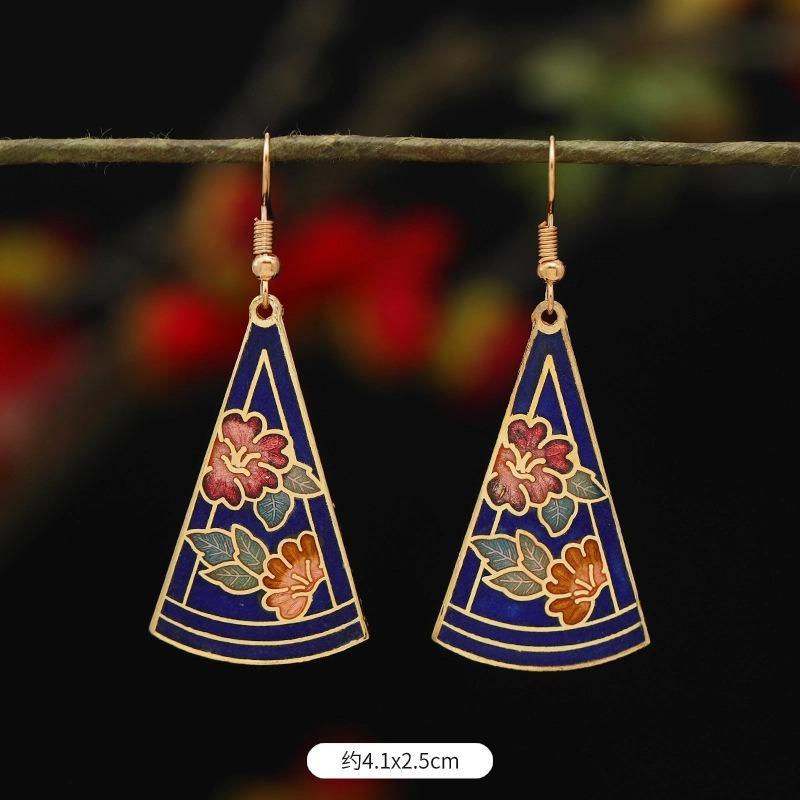 Chinese retro cloisonne enamel earrings female classical temperament simple flower earrings niche design earrings