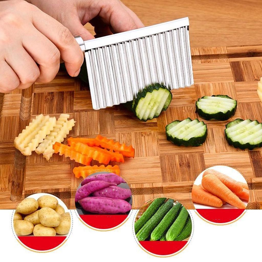 Wavy Potato Stainless Steel Wavy French Fry Slicer for Salad Fruit and Vegetable Decorating Multifunctional for Home Kitchen Cutting 2-Piece Cutter,