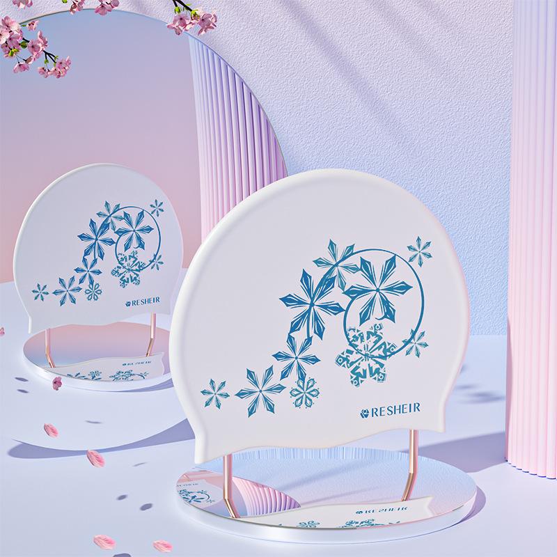 Fashion Printed Swimming Cap Women Silicone Waterproof Long Hair Special Swimming Caps Adult Ear Protection Swim Caps for Women