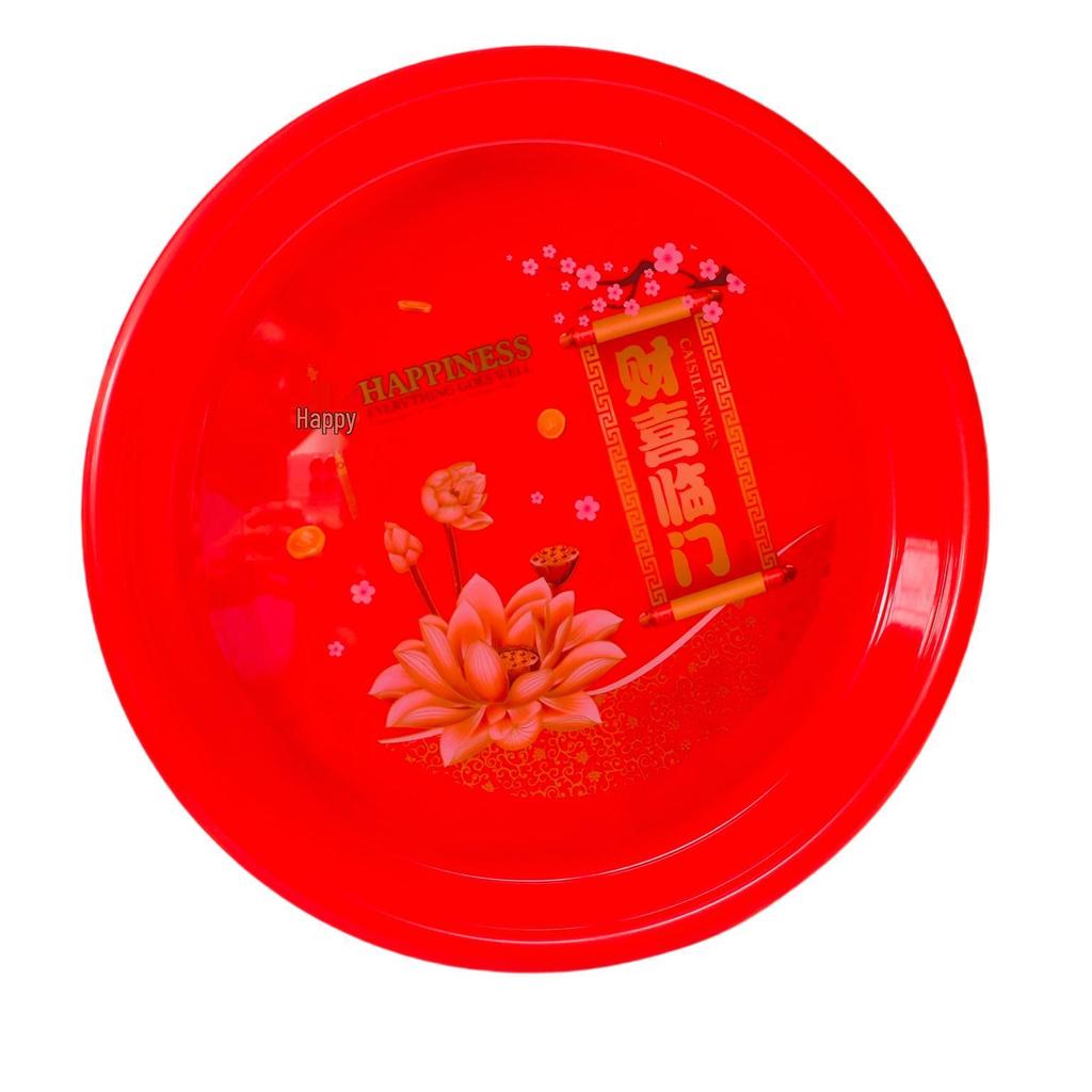Double Happiness Wedding Candy Dish: Red Round Plate for Ancestor Worship and Celebrations