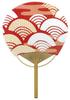 Shikoku Uchiwa Asanoha Seigaiha Leaf and Wave 28 X 41 Cm (Japanese Fan), (hemp Pattern), Red, Approx.