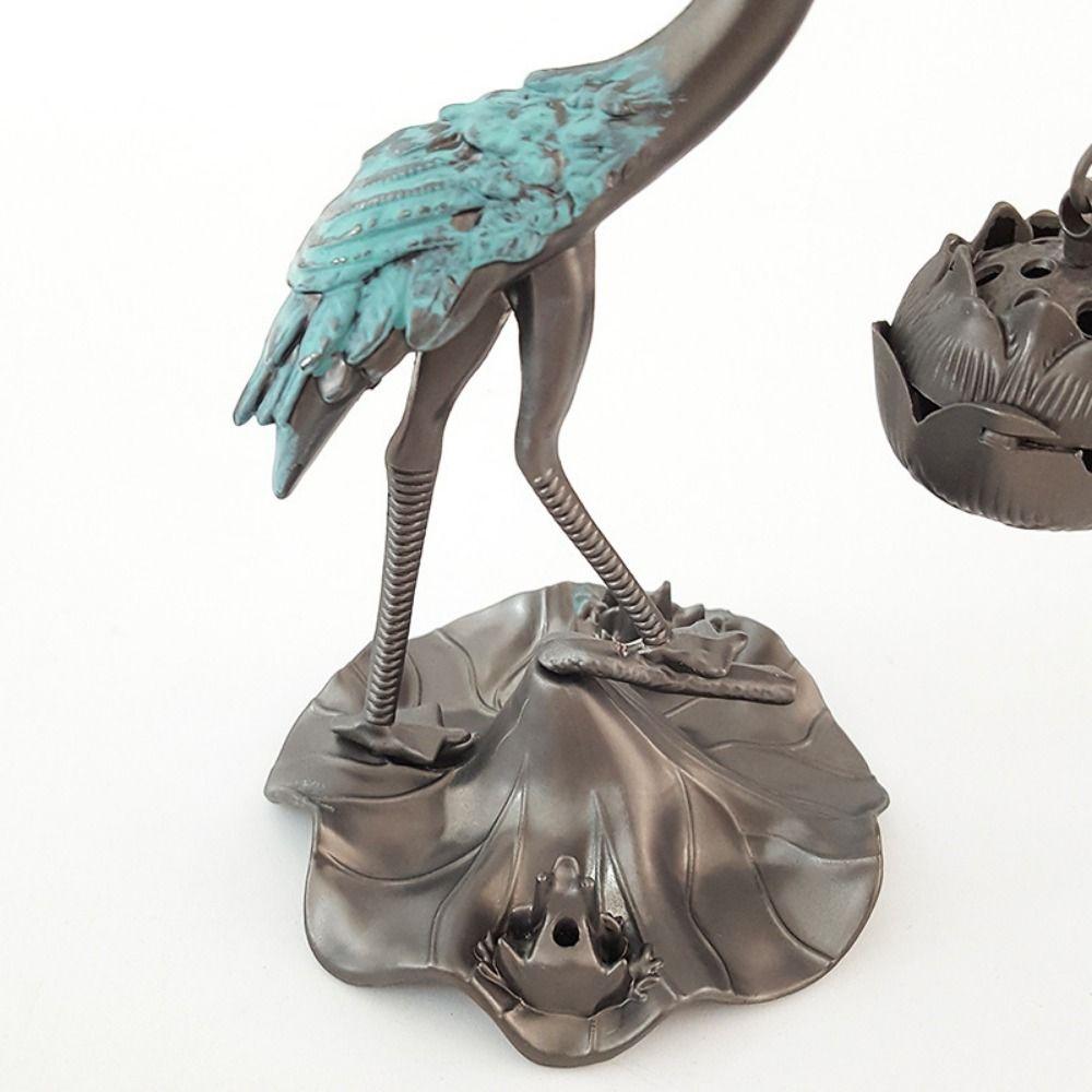 Zinc Zinc Alloy Craft Crane Incense Holder Crane Shape Antique Hanging Incense Tray  Office