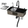 Kitchen Sink Black Sink, Embedded/Top Mounted Stainless Steel Workbench with Cutting Board & Drainage Basket, Single Bowl Accessories (31.5 x 17.7in)