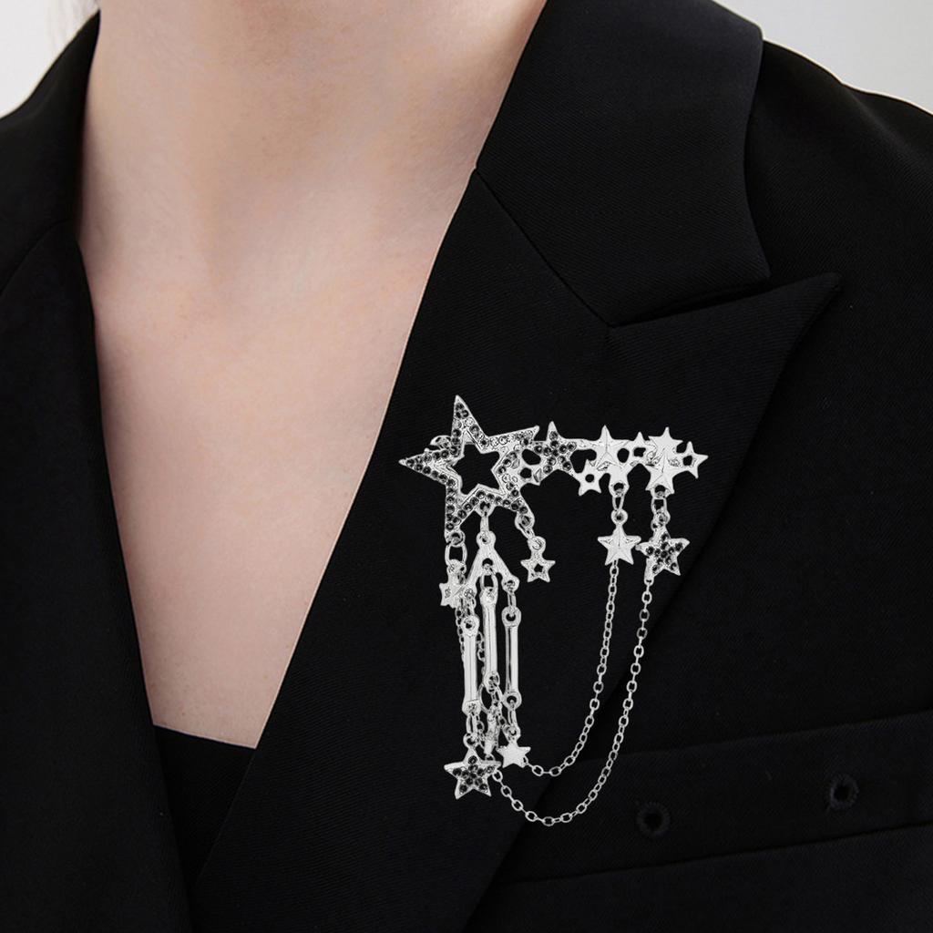 Elegant Rhinestones Star Brooch With Chain Fringe For Women Stylish Accessory for Dresses and Coats Decoration