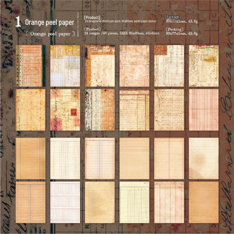 Yan Ji Retro Sticker Book - Old Bill Series: 48 Sheets for Collage & Journaling, 4 Styles Available