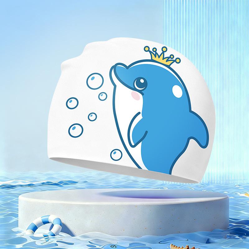 New Children's Cartoon Swimming Cap Cute Dolphin Waterproof Ear Protection Swimming Caps Kids Hot Spring Swimming Equipment