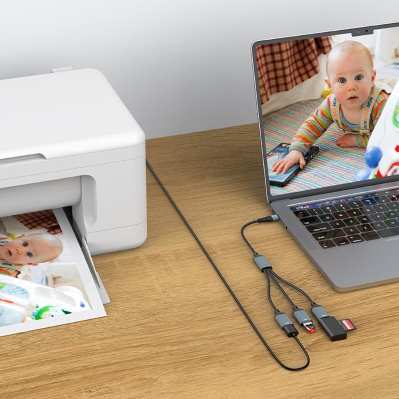 USB Type C to USB 2.0 Adapter Type C Male to 3 USB 2.0 Female Adapter Type C OTG Cable Connector for Laptop Computer