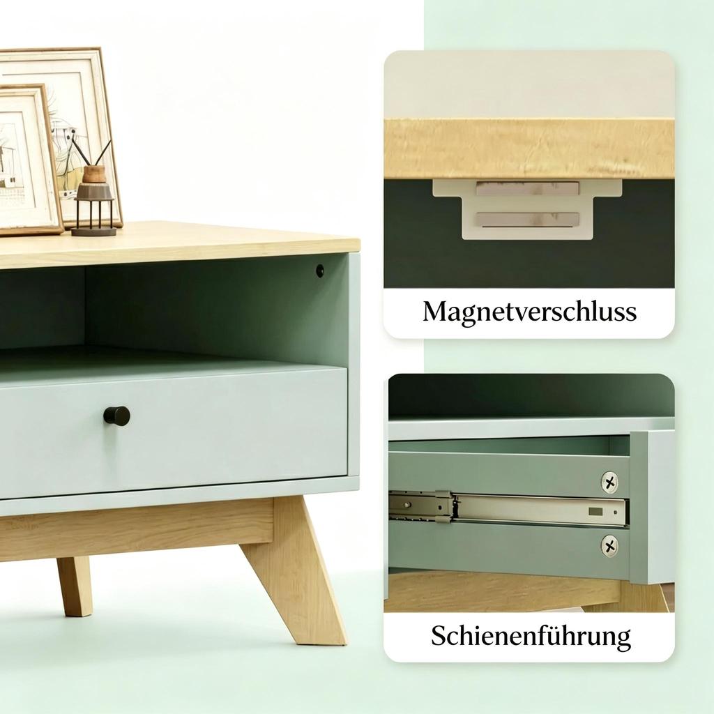 Coffee Table, Rectangular Side Table with Drawer, Door and Open Compartment