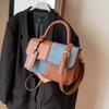 Fashion contrasting color simple handbag new trendy casual small square bag retro shoulder messenger bag bag women