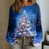 Women's Fashion Round Neck Long Sleeve Christmas Print Casual Pullover Sweater Top