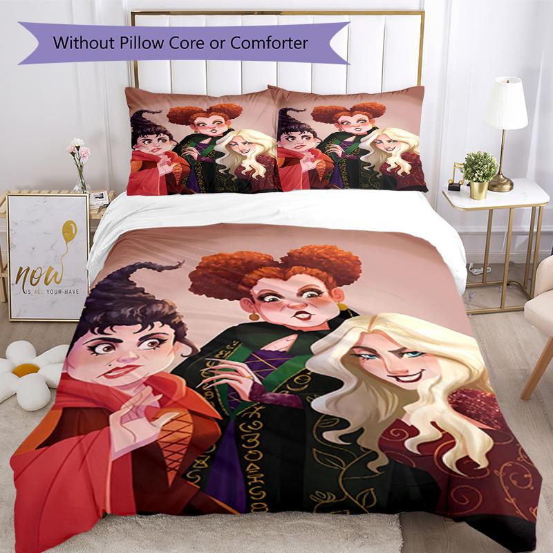 3pcs Hocus Pocus Bedding Set Duvet Cover Closure Includes 1 Duvet Cover & 2 Pillowcases, Soft and Comfortable for All Seasons.