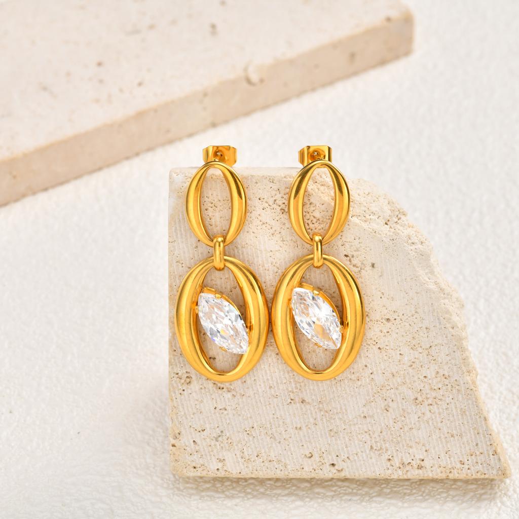 Minimalist Geometric Zircon Drop Earrings for Women, 18K Gold Plated Stainless Steel Waterproof Jewelry Gifts