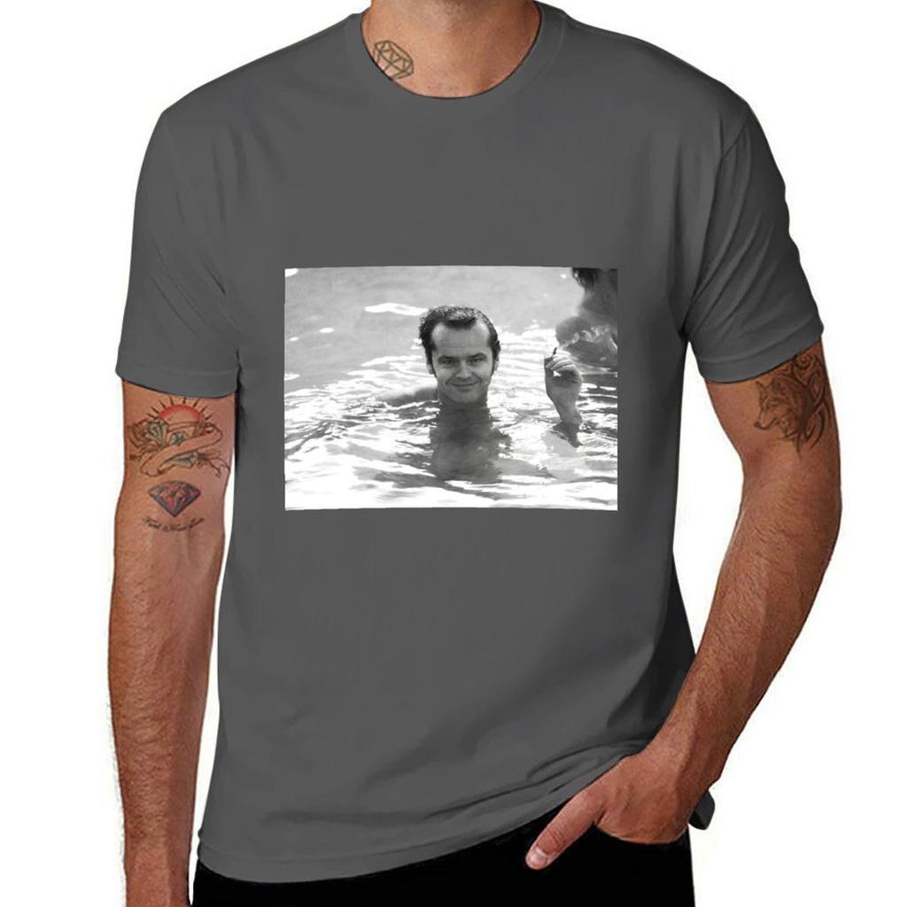 Jack Nicholson Smoking In Pool Retro Black And White Photograph Tshirt Sweat Resistant Workout Tee Shirt