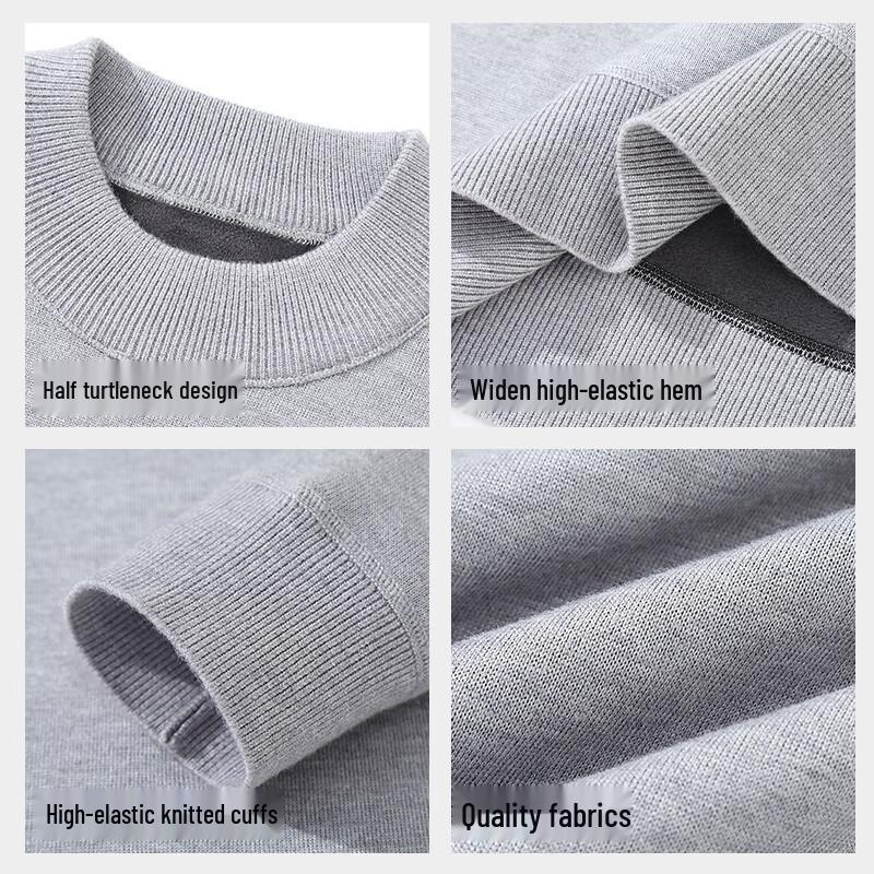 TonLion Men's Winter Half-High Collar Fleece-Lined Sweater