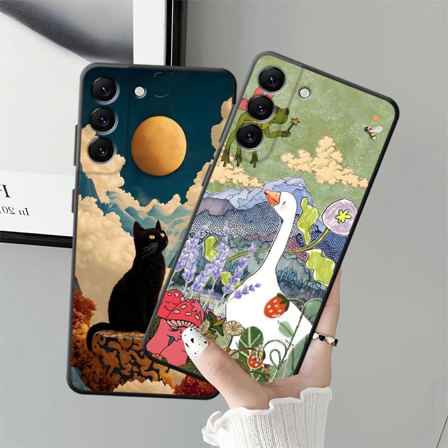 Cartoon Duck Cat Case for Samsung Galaxy A55 A05 A53 A17 A52 A36 A57 A15 A37 A73 A51 A06 A25 A16 A23 Phone Cover A12 A70 A50 A41
