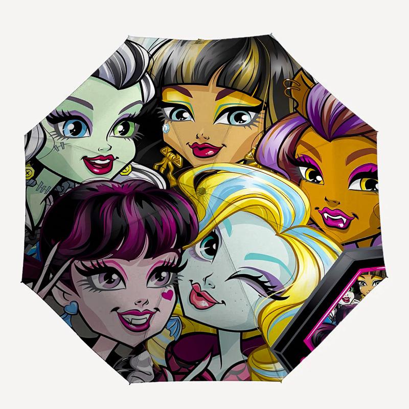 Monster High, Characters Automatic Opening and Closing, 8 Rib Structure Portable Umbrella, Suitable for Men and Women In All Seasons  Perfec