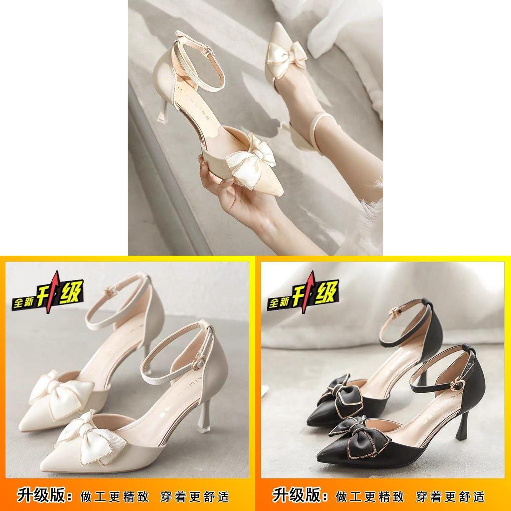Summer Fashion Slipon High Heels With Bowknot And Pointed Toe For Women