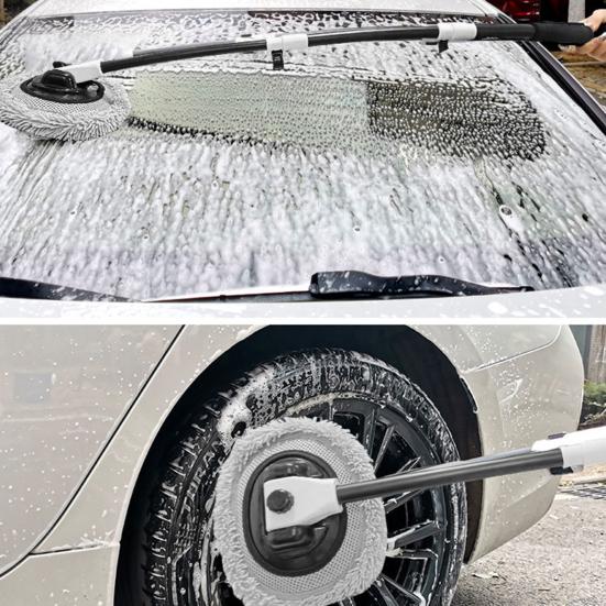 3-Section Telescopic Car Wash Mop Bendable Handle Car Wash Brush with Chenille & Microfiber Head Scratch-Free Cleaning Tool for Auto Motorcycle