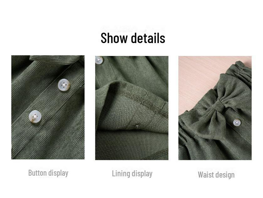 2024 Spring/Autumn Girls' Corduroy Bow Skirt - Solid Color, Single-Breasted, Fashionable.