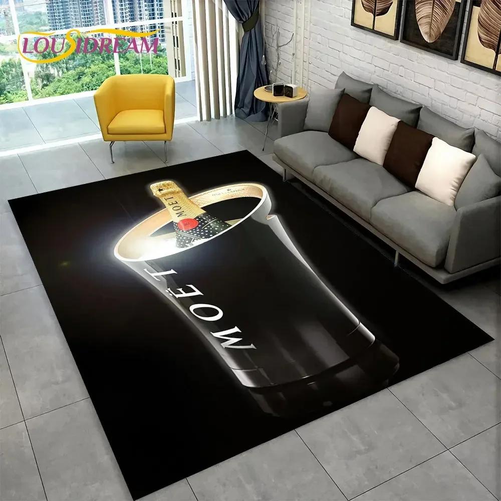 C-Champagne M-Moet & C-Chandon Teppich für Schlafzimmer Wohnzimmer Zuhause Sofa Dekoration, Kinderspiel Große Dekoration Bodenmatte Geschenk