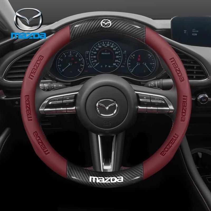 Für Mazda 2 3 5 6 CX-4 CX-5 CX-7 CX-8 CX-30 CX-50 MX5 Miata RX-7 RX-8 Axela Atenza Auto Kohlefaser Leder Lenkradabdeckung black