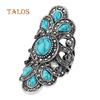 Vintage Inlaid Turquoise Crystal Stone Finger Ring Male Female Rings Hollow Party Symmetric Jewelry