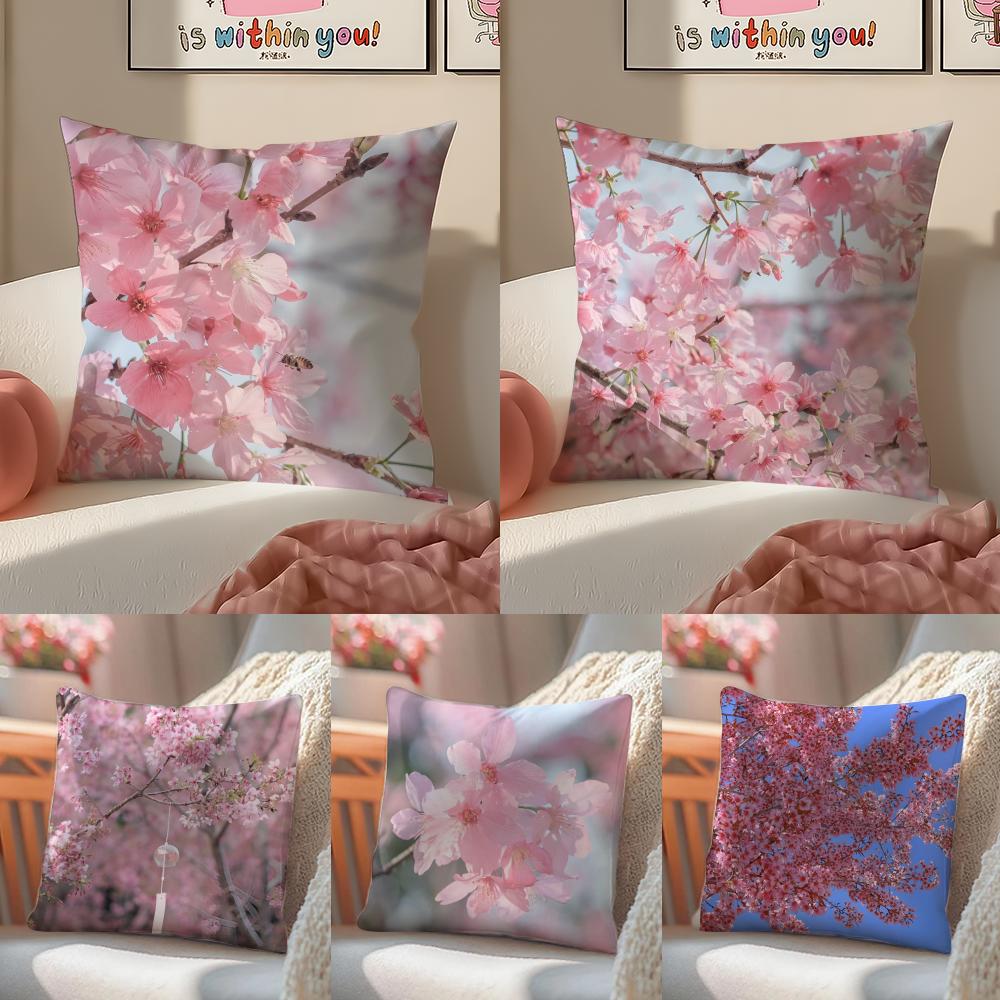 Fashion Beautiful Floral Cherry Blossom Cushion Cover Pillowcase Short Plush Invisible zipper Room Sofa Cushion Cover