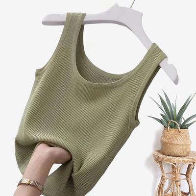 Gilet Femme Col Rond Sans Manches Coupe Slim Débardeurs Couleur Unie Côtelé Léger