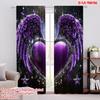2D Flat Printing 2pcs Window Drapes Romantic Heart-shaped Wings Protecting Privacy Summer Party Decorations Suitable for Various
