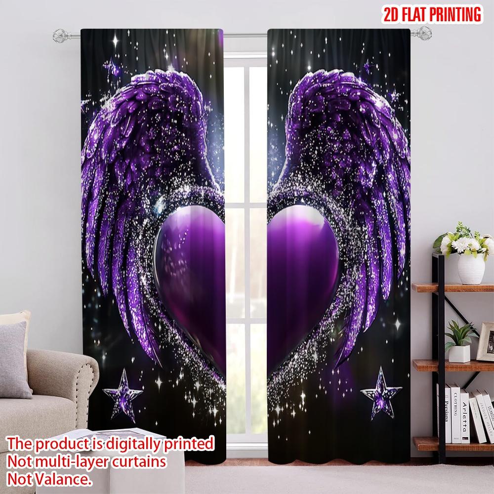 

2D flat printing 2pcs Window Drapes Romantic heart-shaped wings Protecting Privacy summer party decorations Suitable for Various 52.50 × 116.00 cm 2 pcs