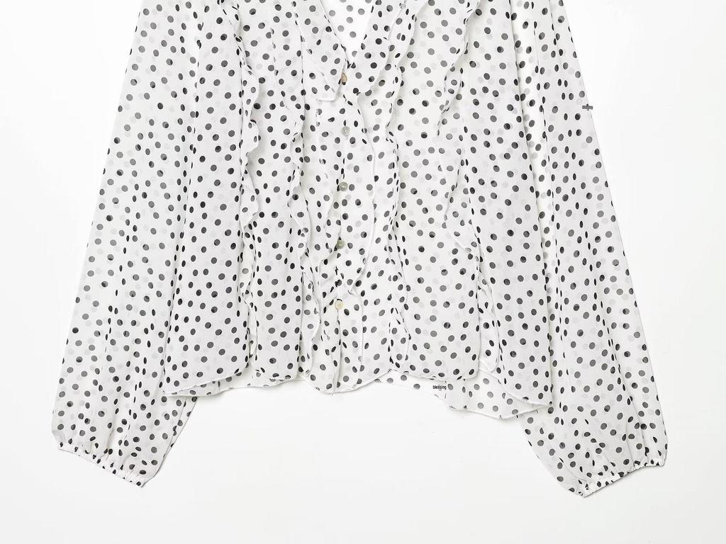 European Style 2026 Women's Polka Dot Ruffle Blouse