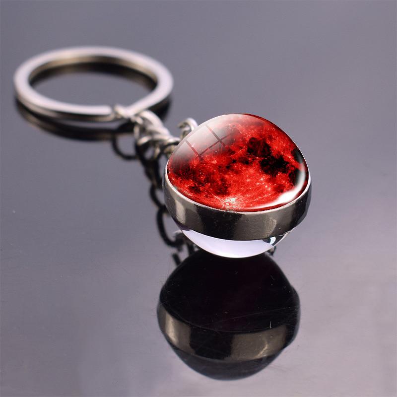 Solar System Planet Keyring Galaxy Nebula Space Keychain Moon Earth Double Side Glass Ball Key Chain