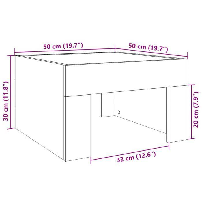 VidaXL Table basse avec LED infini chêne fumé 50x50x30 cm, table d'appoint, table de salon, table latérale, bout de canapé, 847606