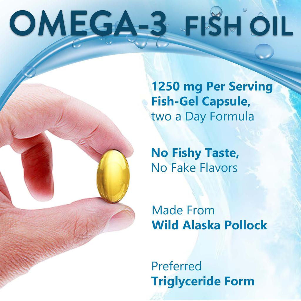 Cápsulas de Aceite de Pescado Omega-3 de Alta Pureza, 1250 mg, Fórmula de Alta Potencia, Para Adultos, Apoya la Salud General