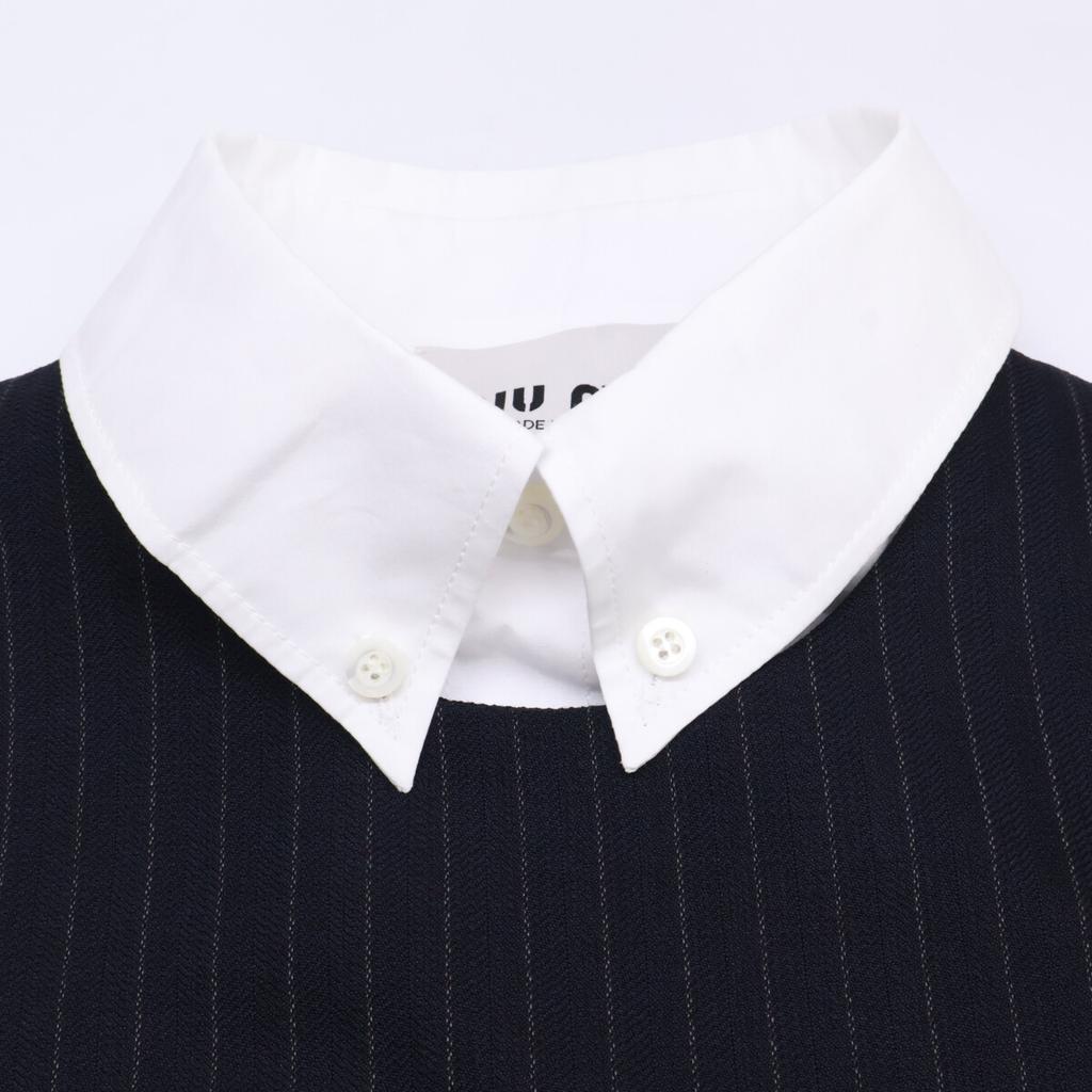 MIUMIU Excellent condition, authentic Japanese domestic model, 24AW MF5491, pinstripe cut-off sleeveless layered top dress 40 Dark navyUsed