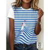 Mode Femme Retro Motifs Lignes Imprimé T-shirt Drôle Décontracté Col Rond Manches Courtes T-shirt Été Femme Tee Shirt