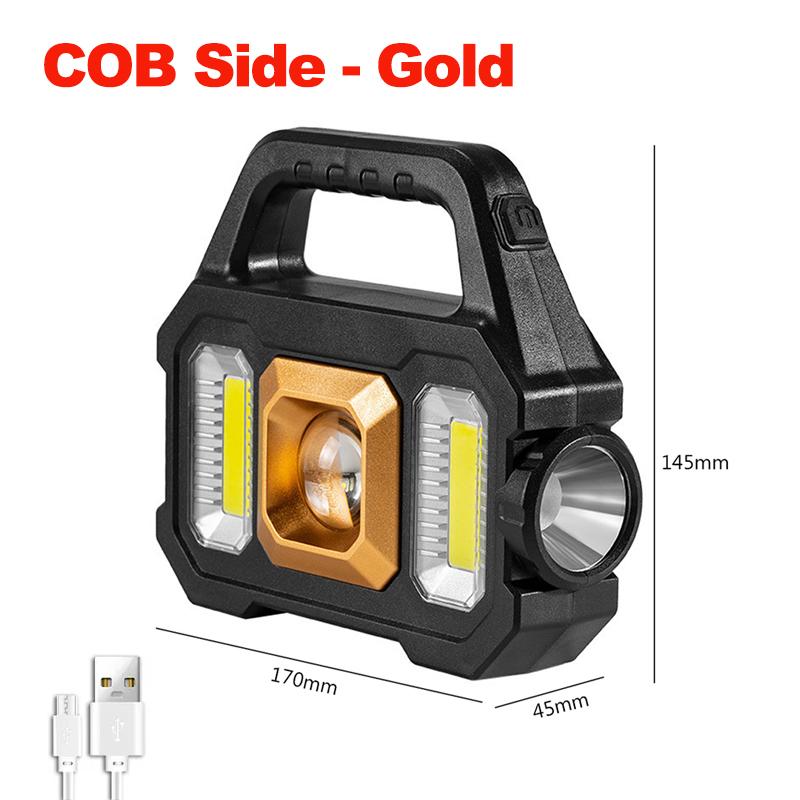 Solar Rechargeable Flashlight Portable Work Light 5 Modes Power Bank COB LED Side Light Emergency Lamp Outdoor Camping Repair
