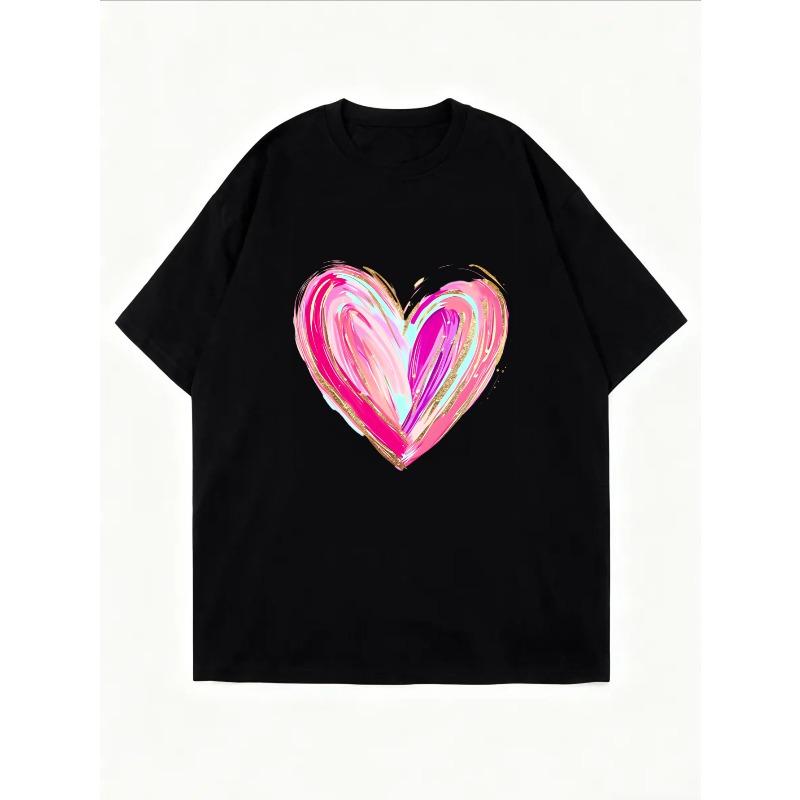 White T-Shirt With Pink Heart Print For Casual Wear