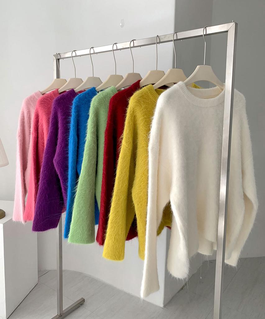 Baseukala Haarglattes Rundhals-Strickware (8 Farben)