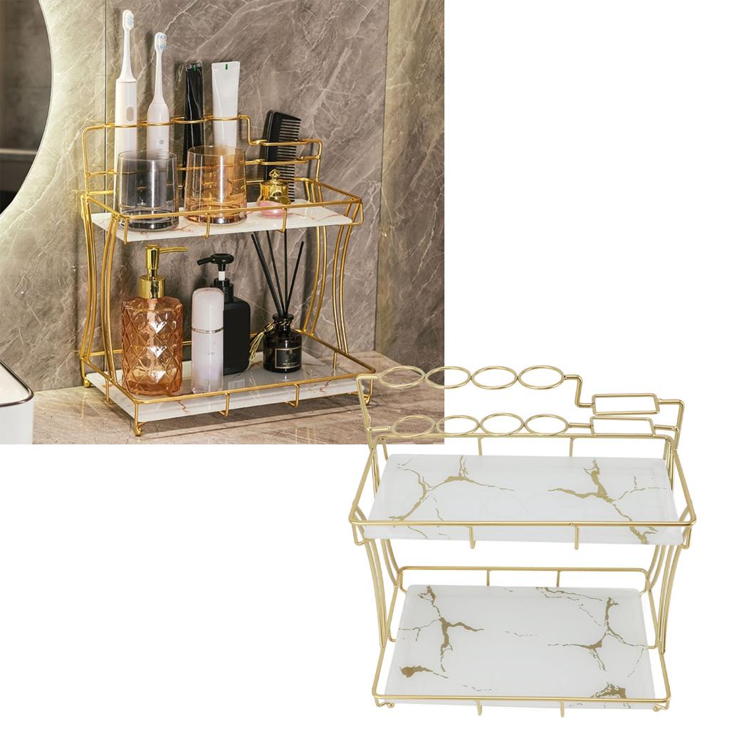 Countertop Storage Rack Double Layer Waterproof Counter   Shelf with Electric Toothbrush Holder for Bathroom