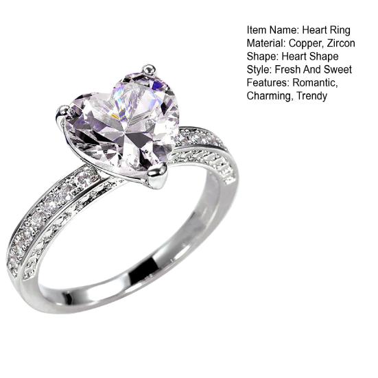 Crystal Heart Ring for Women Cubic Zirconia Heart Shaped Engagement Promise Band Ring Fake Diamond