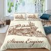 Retro Brown Steam Engine Duvet Cover Set Full,Vintage Antique Bedding Set,retroTrain Locomotive Comforter Cover Queen King Size