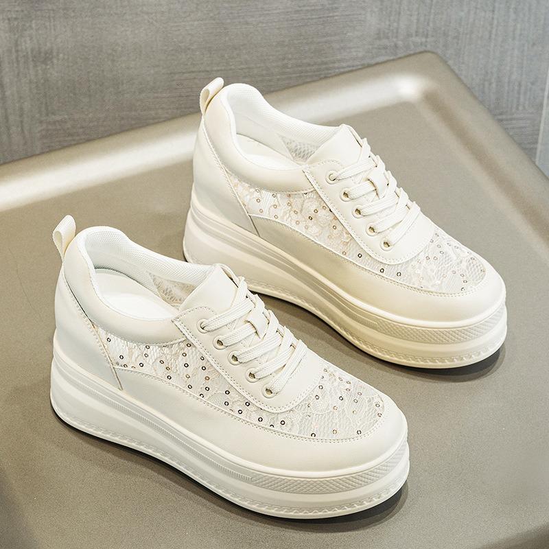 Trend autumn new muffin breathable inner height increase women's shoes mesh white shoes casual sports shoes